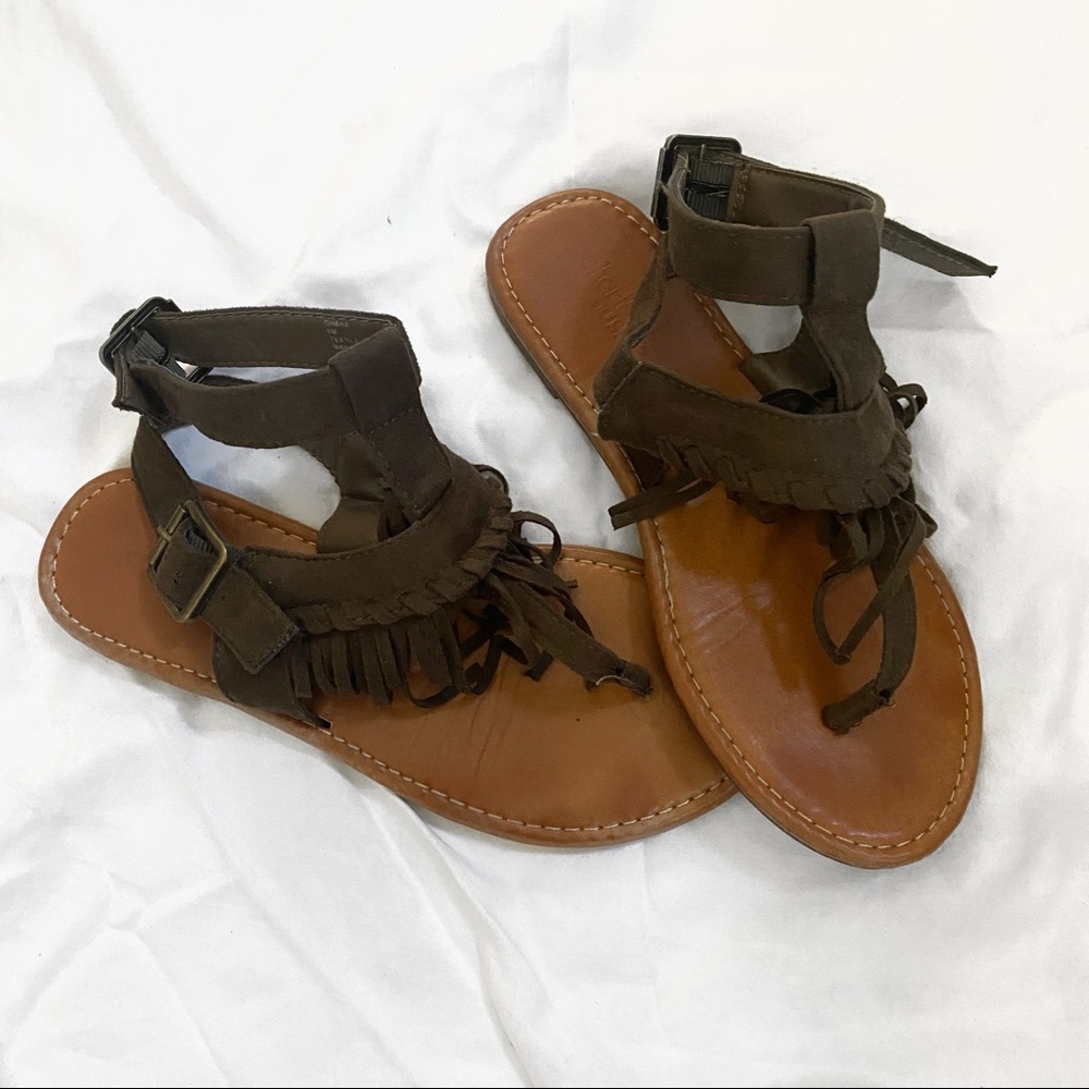 Brown fringe sandals